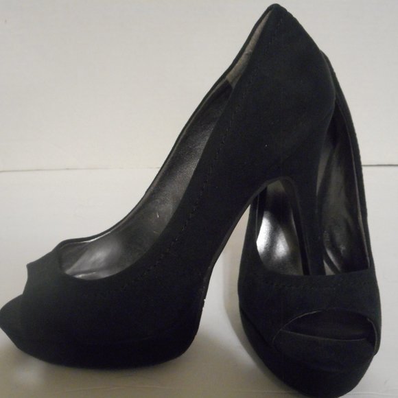 CANDIES BLACK HIGH OPEN TOED HEEL DRESS SHOES-SZ 8M - Picture 5 of 8